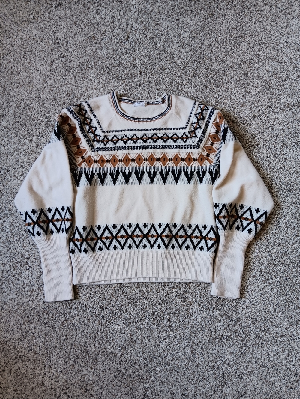 Avec Les Filles Small Cream White Aztec Fair Isle Geometric Sweater